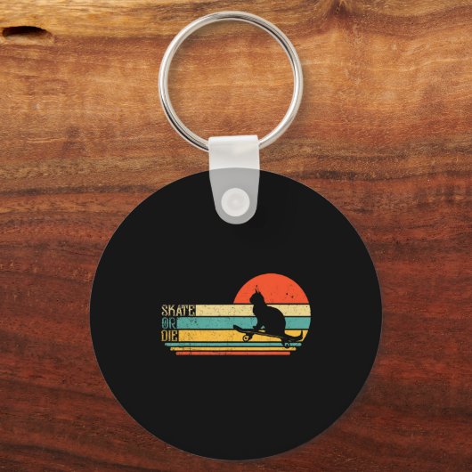 Funny Cat On Skateboard Retro Skateboarder  キーホルダー (正面)
