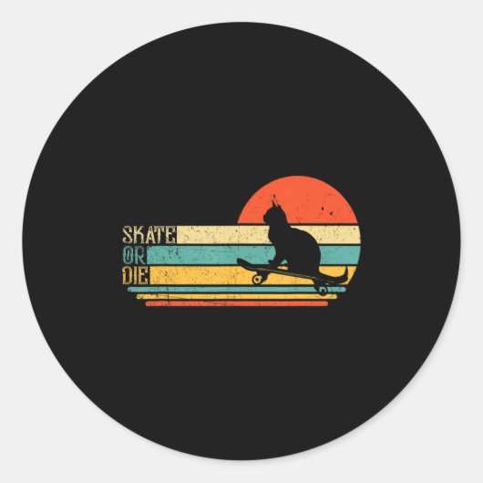 Funny Cat On Skateboard Retro Skateboarder  ラウンドシール (正面)