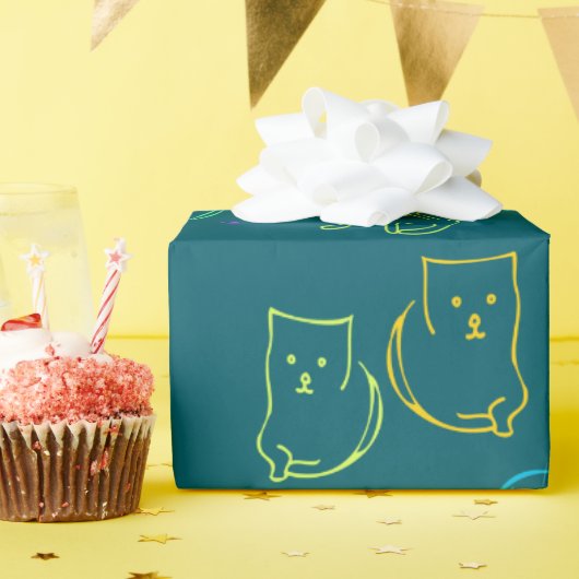Funny Cat Pattern Gift Wrapping Papper ラッピングペーパー (誕生日パーティー)