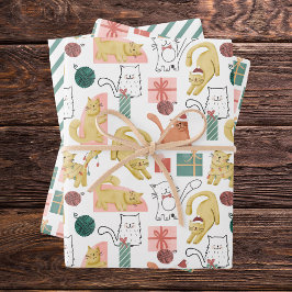 Funny Cat Pattern Holiday Christmas Colorful  ラッピングペーパーシート