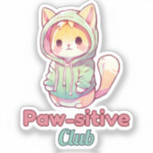 Funny Cat Paw‑sitive Club – Cute Hoodie Kitty  シール (正面)