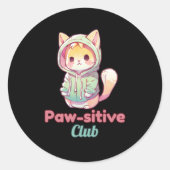 Funny Cat Paw‑sitive Club – Cute Hoodie Kitty  ラウンドシール (正面)