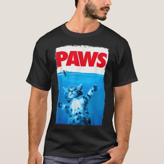 Funny Cat PAWS Parody Design Tシャツ (正面)