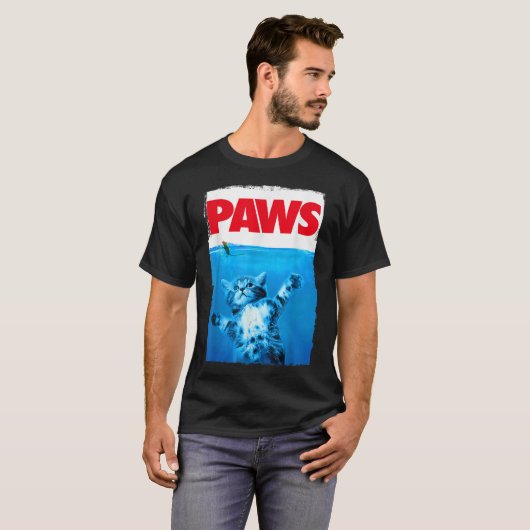 Funny Cat PAWS Parody Design Tシャツ (正面フル)