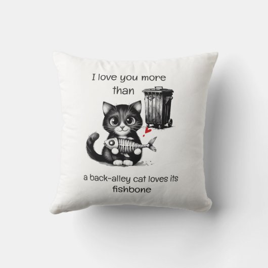 Funny Cat Pillow – Fishbone Love Quote クッション (裏面)