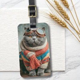 Funny Cat Pilot Aviator Cool Aviation Personalized ラゲッジタグ