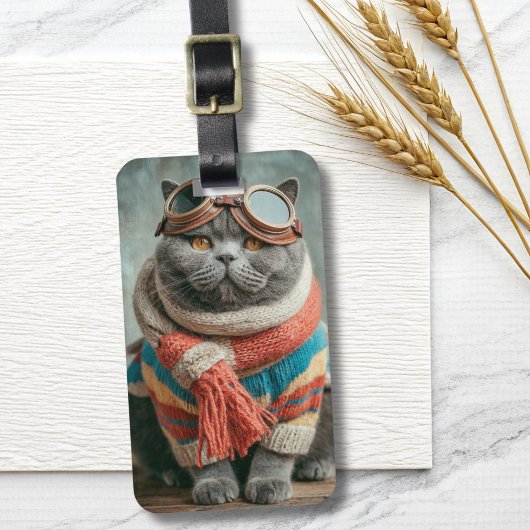 Funny Cat Pilot Aviator Cool Aviation Personalized ラゲッジタグ
