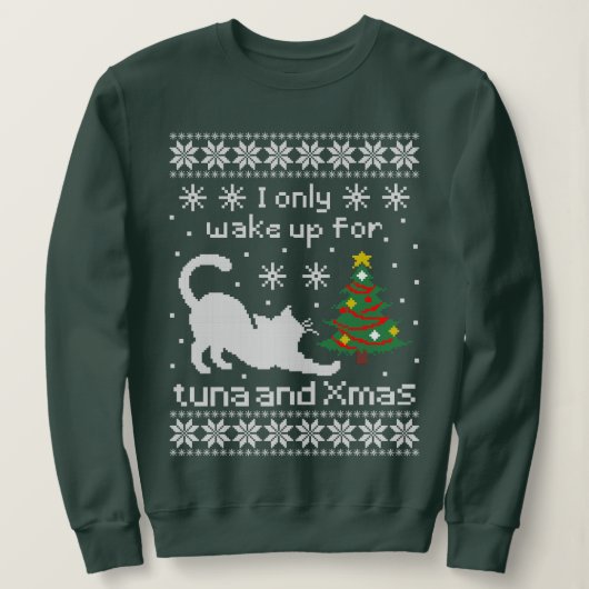Funny Cat Pixel Knit Ugly Christmas スウェットシャツ (デザイン正面)