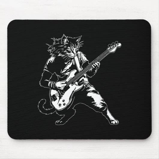 Funny Cat Playing B Guitar Rock Music Lover Musici マウスパッド (正面)