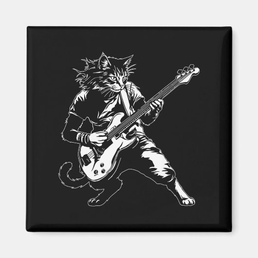 Funny Cat Playing B Guitar Rock Music Lover Musici マグネット (正面)