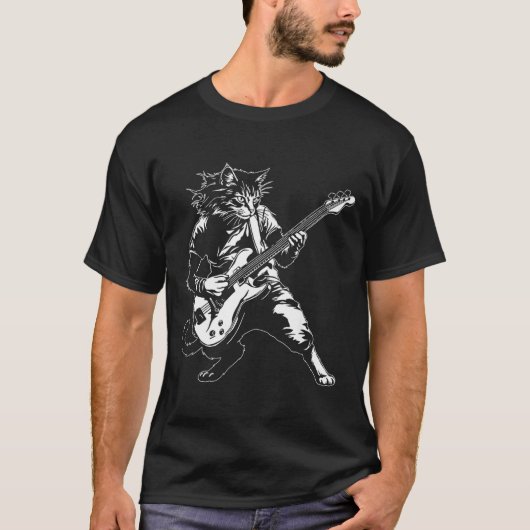 Funny Cat Playing B Guitar Rock Music Lover Musici Tシャツ (正面)