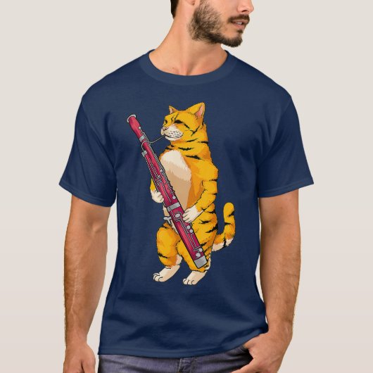 Funny Cat Playing Bassoon  Cool Animal Lover Tシャツ (正面)