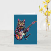 Funny Cat Playing Guitar Rock And Roll Men Women K カード (黄色い花)