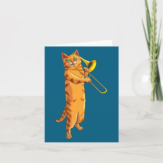 Funny Cat Playing Trombone Gift Cool Kitten Musici カード (正面)