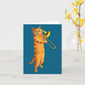 Funny Cat Playing Trombone Gift Cool Kitten Musici カード (黄色い花)