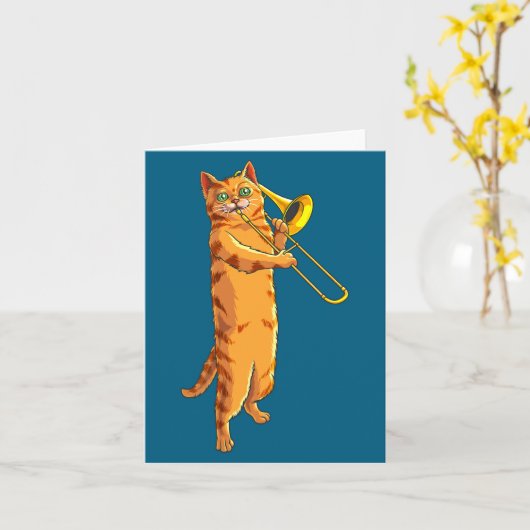 Funny Cat Playing Trombone Gift Cool Kitten Musici カード (黄色い花)