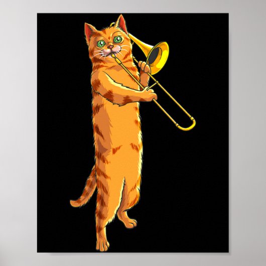 Funny Cat Playing Trombone Gift Cool Kitten Musici ポスター (正面)