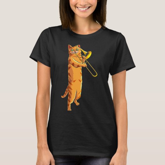 Funny Cat Playing Trombone Gift Cool Kitten Musici Tシャツ (正面)