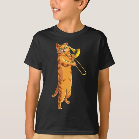Funny Cat Playing Trombone Gift Cool Kitten Musici Tシャツ (正面)