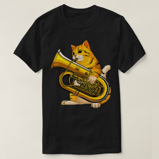 Funny Cat Playing Tuba Gift  Cute Kitten Musician  Tシャツ (デザイン正面)