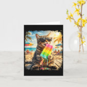 Funny Cat Popsicle Summer Animal Sunglasses Meme カード (黄色い花)