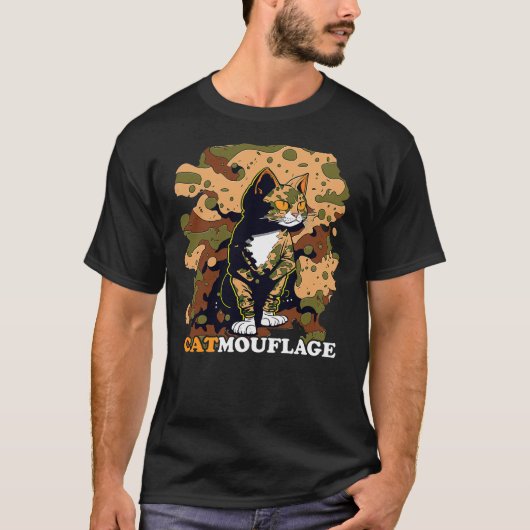 Funny Cat Pun Tshirt Catmouflage Camo Joke Kids Me Tシャツ (正面)