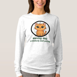 Funny Cat Purring Warning Long Sleeve Tee Tシャツ