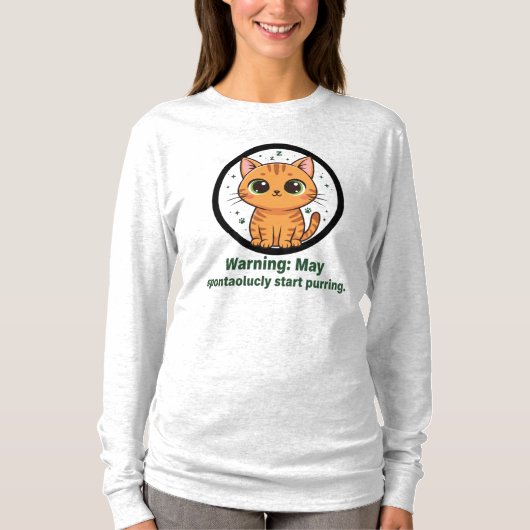 Funny Cat Purring Warning Long Sleeve Tee Tシャツ (正面)