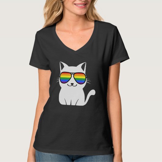 Funny Cat Rainbow Sunglasses Cute Animal Lovers LG Tシャツ (正面)