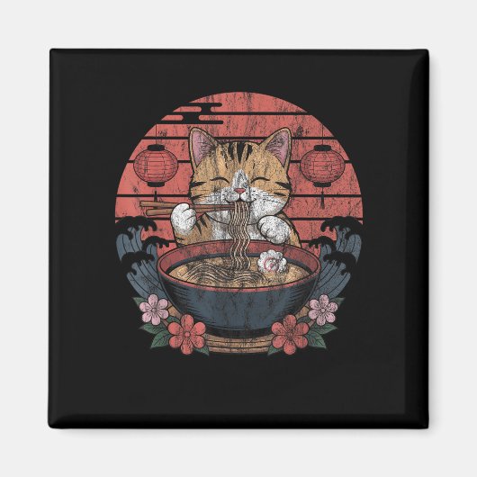 Funny Cat Ramen Graphic Tee Japanese Kawaii Anime マグネット (正面)