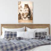 Funny Cat Reading Newspaper Bathroom Humor キャンバスプリント (インサイチュ (寝室))