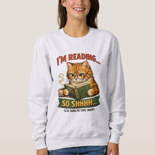 Funny Cat Reading Retro Book Lover スウェットシャツ (正面)