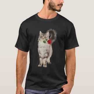 Funny Cat Rose Valentine Day Animal Lovers Kitten Tシャツ