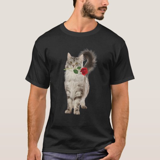 Funny Cat Rose Valentine Day Animal Lovers Kitten Tシャツ (正面)