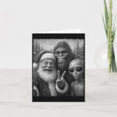 Funny Cat Santa Bigfoot Alien Christmas Selfie Tee カード (正面)