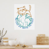 Funny Cat Saving the Planet Lazy Environmentalist  ポスター (キッチン)