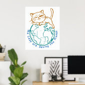 Funny Cat Saving the Planet Lazy Environmentalist  ポスター (ホームオフィス)