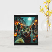 Funny Cat Selfie Halloween Zombies Humor  カード (黄色い花)