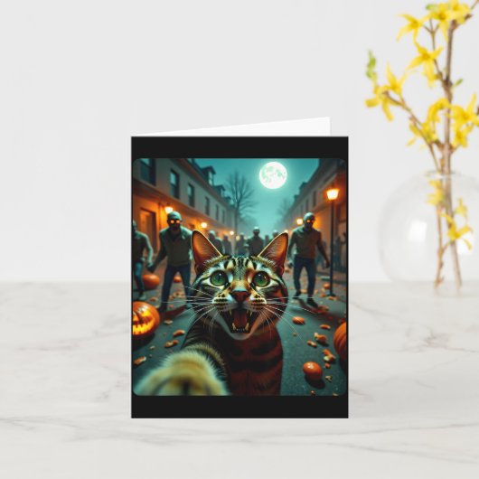 Funny Cat Selfie Halloween Zombies Humor  カード (黄色い花)