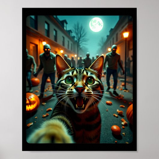 Funny Cat Selfie Halloween Zombies Humor ポスター (正面)
