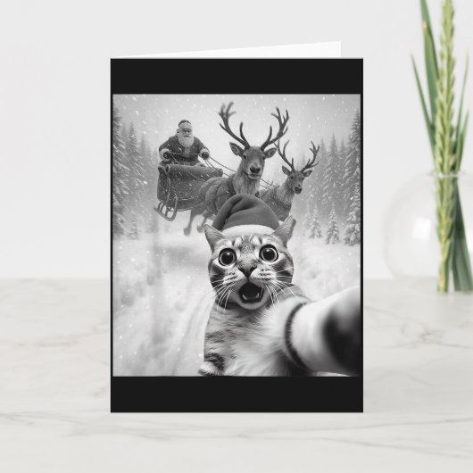Funny Cat Selfie Santa Merry Christmas Xmas Pajama カード (正面)