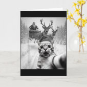 Funny Cat Selfie Santa Merry Christmas Xmas Pajama カード (黄色い花)