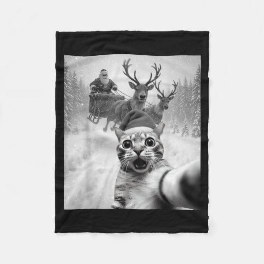 Funny Cat Selfie Santa Merry Christmas Xmas Pajama フリースブランケット (正面)