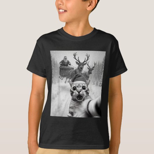 Funny Cat Selfie Santa Merry Christmas Xmas Pajama Tシャツ (正面)