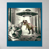Funny Cat Selfie With Alien Ufo And T-rex Dinosaur ポスター (正面)