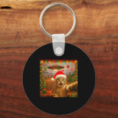 Funny Cat Selfie With Alien Ufo Christmas Lights S キーホルダー (正面)