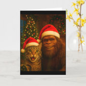 Funny Cat Selfie With Bigfoot Christmas Sasquatch カード (黄色い花)