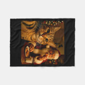 Funny Cat Selfie With Santa Claus Christmas Meme  フリースブランケット (正面(横))