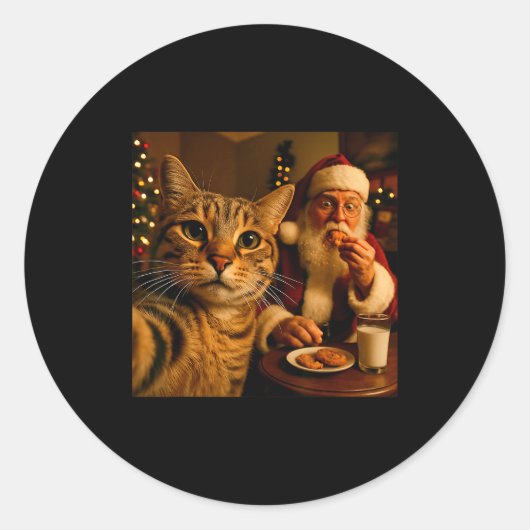 Funny Cat Selfie With Santa Claus Christmas Meme  ラウンドシール (正面)