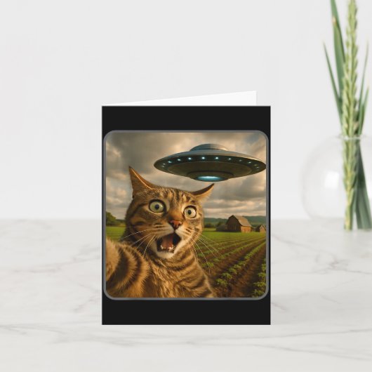Funny Cat Selfie With Ufo Alien Meme カード (正面)